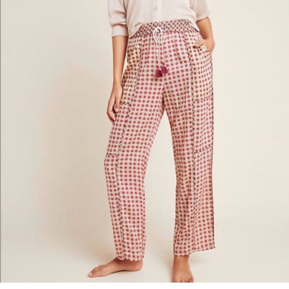 Anthropologie Doria Printed Lounge Pajama Pants Tassel Drawstring Size L